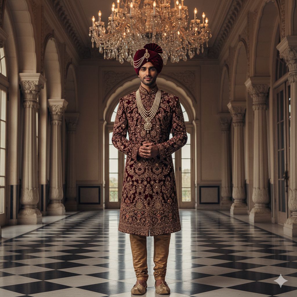 grooms-grandeur-velvet-sherwani-set